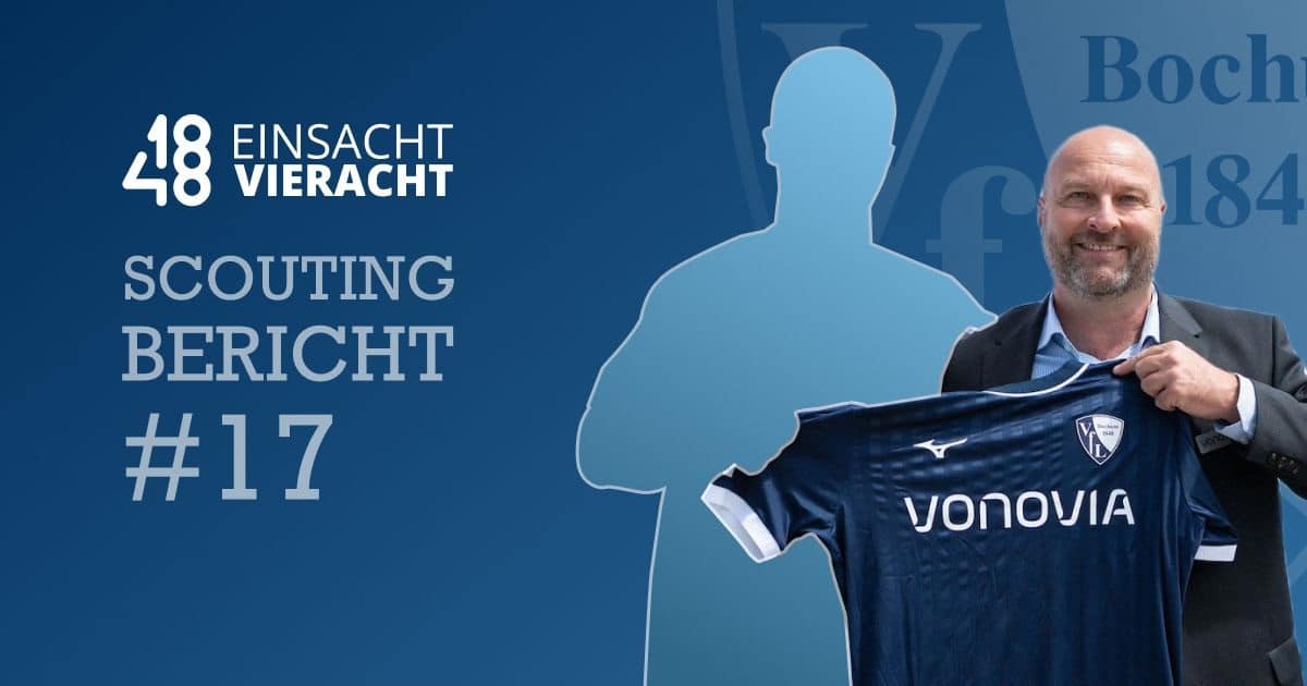 Dirk Dufner präsentiert das Trikot des VfL Bochum und einen nicht zu erkennenden Spieler für den Verein.